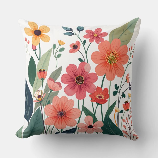 Botanical Bloom Burst Colorful Floral Pattern Art Kissen (Vorderseite)