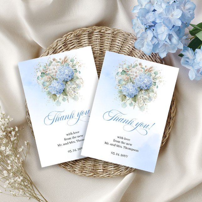 Botanical Blue Flowers Eucalyptus Wedding thanks Dankeskarte (Botanical Blue Flowers Eucalyptus Wedding thank you card)
