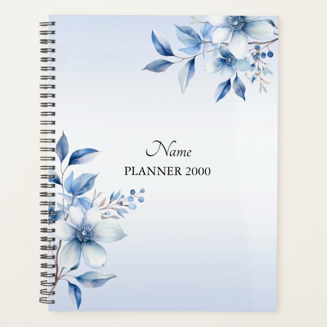 Botanical Blue Flowers Hochzeitsplaner Planer (Vorderseite)