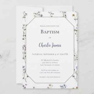 Botanical Blue Green Baptism Invitation