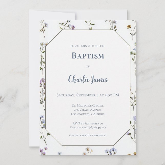 Botanical Blue Green Baptism Invitation (Vorderseite)