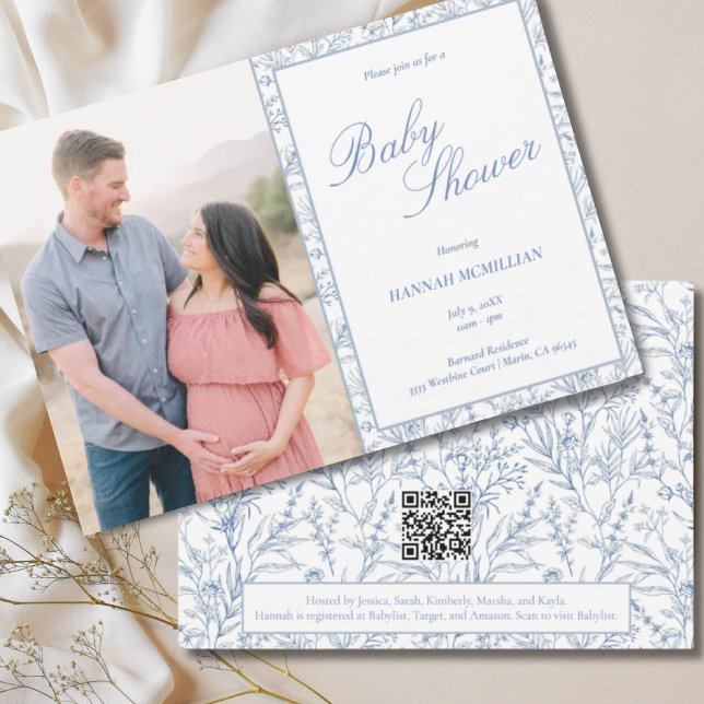 Botanical Blue Line Gezeichnet Kinderdusche Einlad Einladung (Botanical Blue Line Drawn Baby Shower Invitation
)