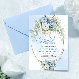 Botanical Blue Peony Eucalyptus Gold Bridal Shower Einladung