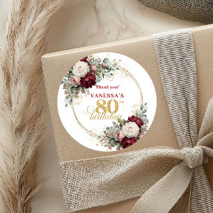 Botanical Blush Burgunder 80. Geburtstag Aufkleber