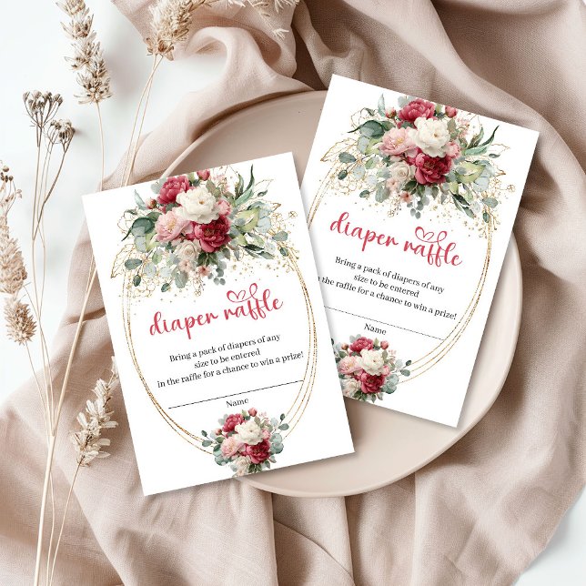 Botanical Blush Burgundy Floral Diaper Raffle Begleitkarte (Botanical Blush Burgundy Floral Diaper Raffle)