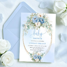 Botanical Boho Blue Flowers Eucalyptus Baby Shower Einladung