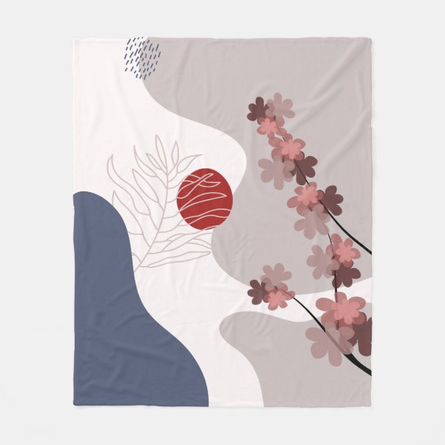 Botanical Boho Blue Magenta Fleecedecke (Vorderseite)