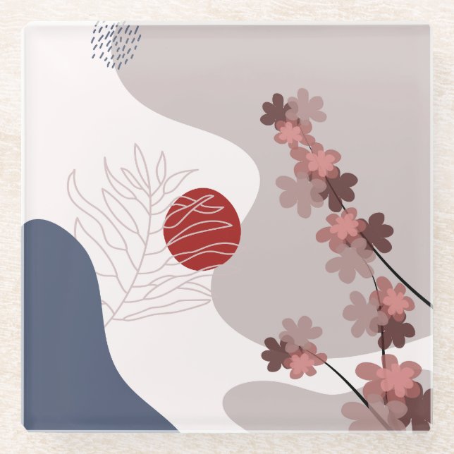 Botanical Boho Blue Magenta Glasuntersetzer (Vorderseite)