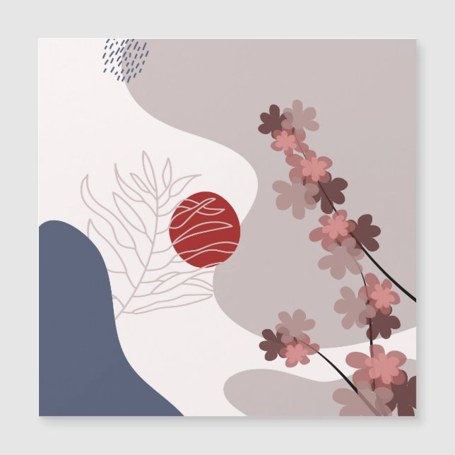 Botanical Boho Blue Magenta Magnetkarte (Vorderseite)