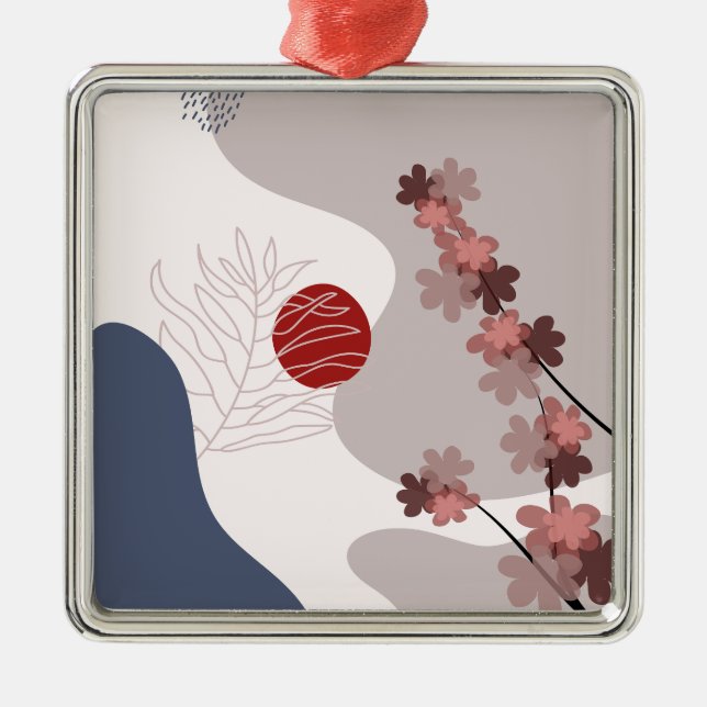 Botanical Boho Blue Magenta Ornament Aus Metall (Vorne)