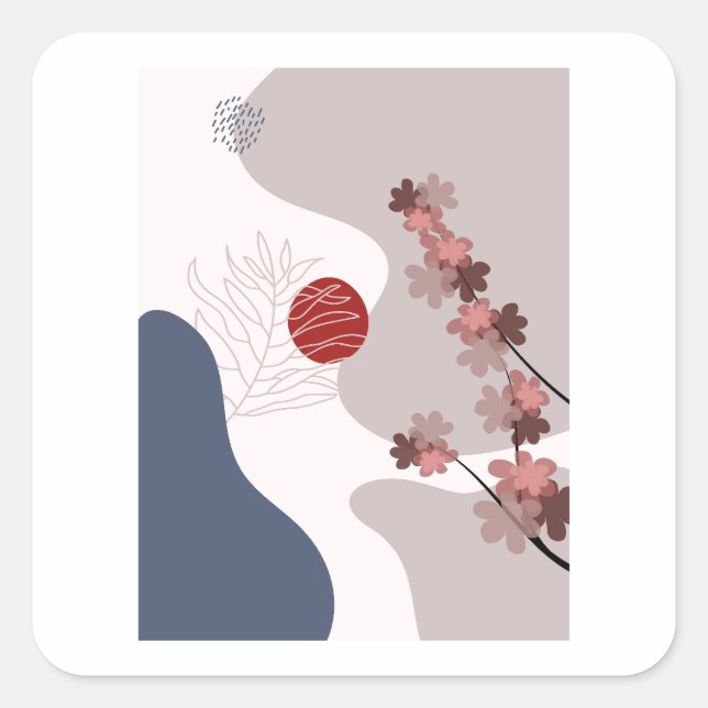 Botanical Boho Blue Magenta Quadratischer Aufkleber (Vorderseite)