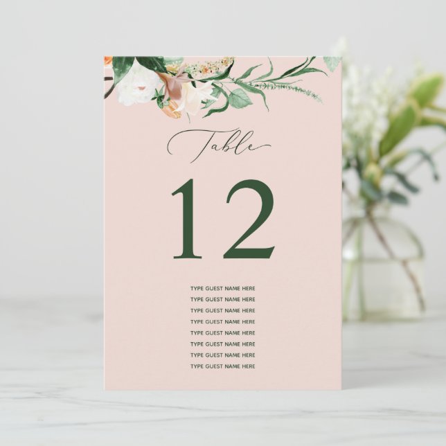 Botanical Boho Custom Guest Name Tischnummer (Stehend Vorderseite)