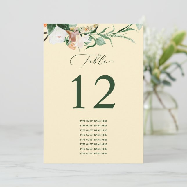 Botanical Boho Custom Guest Name Tischnummer (Stehend Vorderseite)
