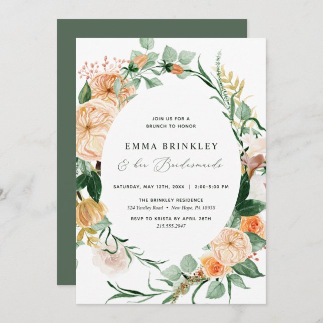 Botanical Boho Floral Bridesmaids Luncheon Brunch Einladung (Vorne/Hinten)