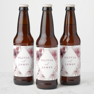 Botanical Boho Floral Mauve Wedding Bierflaschenetikett
