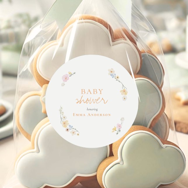 Botanical Boho flowers Script baby shower  Runder Aufkleber (Von Creator hochgeladen)