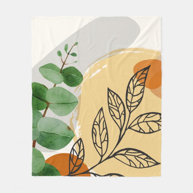 Botanical Boho Green Orange Fleecedecke (Vorderseite)