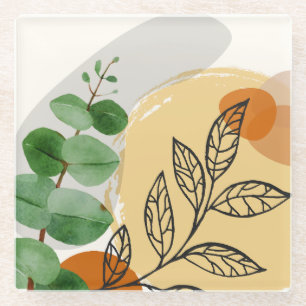 Botanical Boho Green Orange Glasuntersetzer