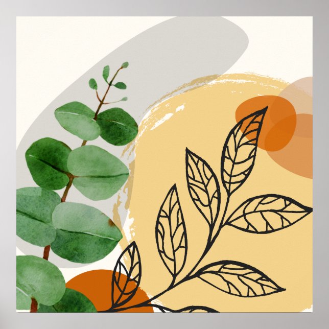 Botanical Boho Green Orange Poster (Vorne)