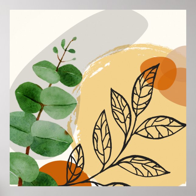 Botanical Boho Green Orange Poster (Vorne)