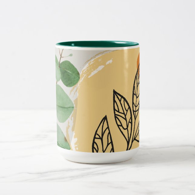 Botanical Boho Green Orange Zweifarbige Tasse (Mittel)