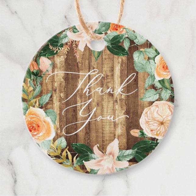 Botanical Boho Greenery Rustic Wood Vielen Dank Geschenkanhänger (Vorderseite)