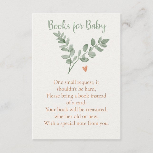 Botanical Books for Baby Card – Minimal Eucalyptus Begleitkarte (Vorderseite)
