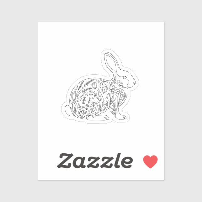 Botanical Bunny Silhouette Floral Line Art Sticker (Blatt)