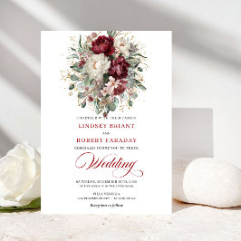 Botanical Burgundy and White Flowers Wedding Invit Einladung