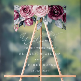 Botanical Burgundy Floral Wedding Welcome Sign Acrylschild