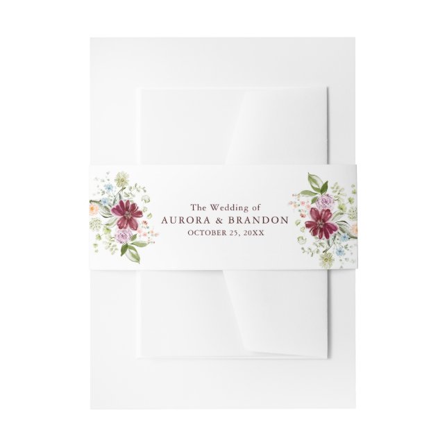 Botanical Burgundy Floral Wildflower Wedding  Einladungsbanderole (Vorderseite Beispiel)