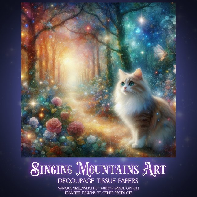 Botanical Cat Bliss Whimsical Woodland Decoupage  Seidenpapier (Von Creator hochgeladen)