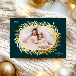 botanical christmas photo gold wreath folien feiertagskarte