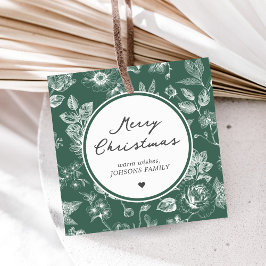 Botanical Christmas Square Favor Tags Geschenkanhänger