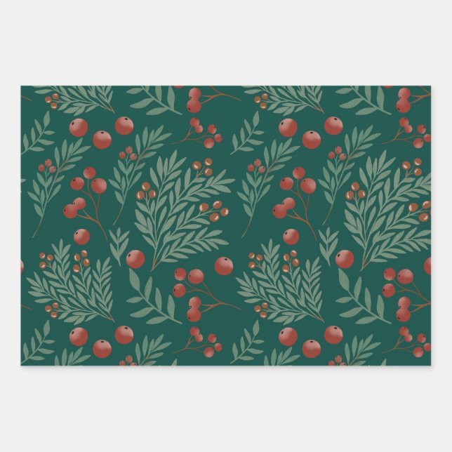 Botanical Christmas Wrapping Paper Geschenkpapier Set (Vorderseite)