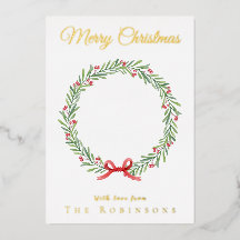 Botanical Christmas Wreath Modern Gold Script