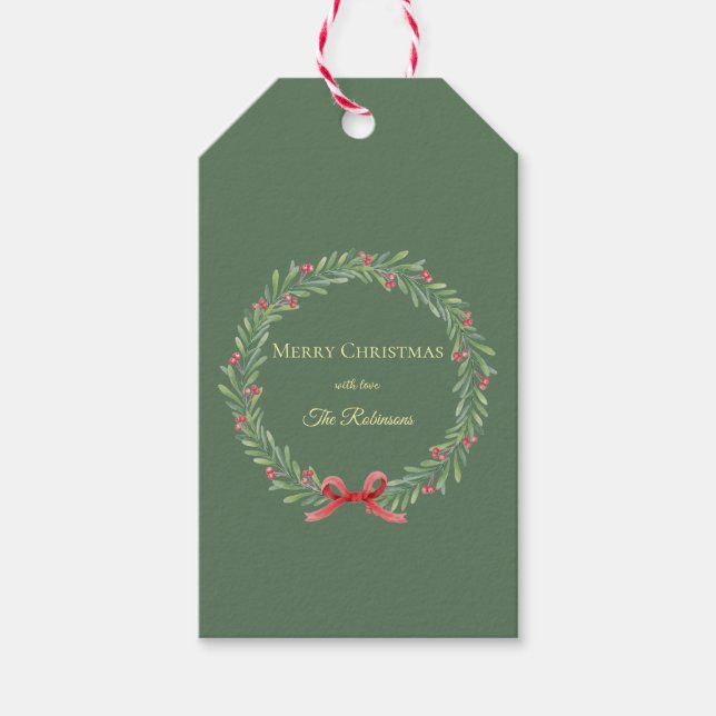 Botanical Christmas Wreath Modern Script  Geschenkanhänger (Vorderseite)