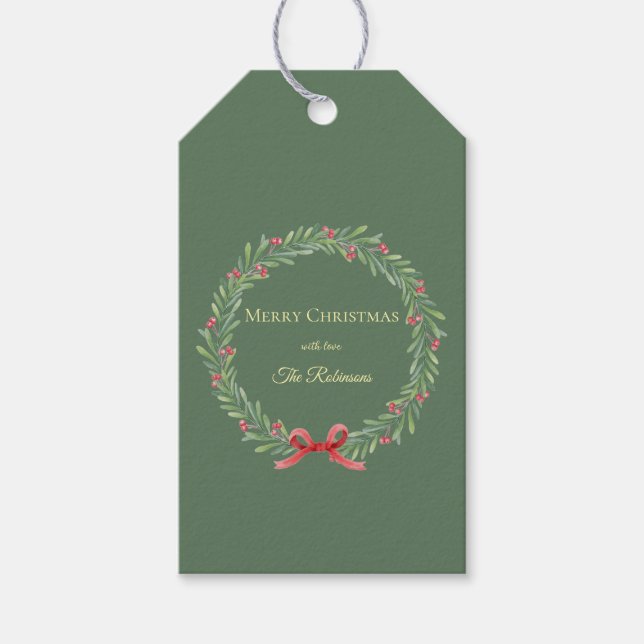 Botanical Christmas Wreath Modern Script  Geschenkanhänger (Vorderseite)