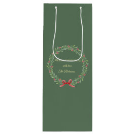 Botanical Christmas Wreath Modern Script  Geschenktüte Für Weinflaschen