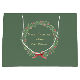Botanical Christmas Wreath Modern Script Große Geschenktüte