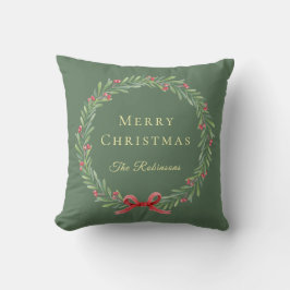 Botanical Christmas Wreath Modern Script Kissen