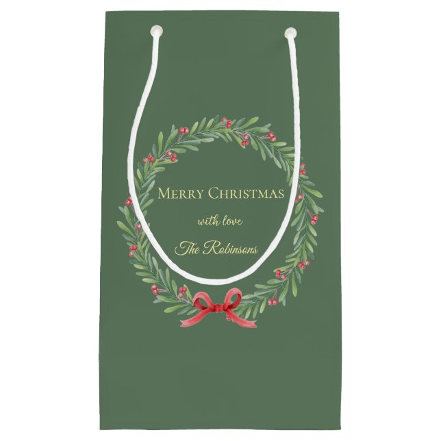 Botanical Christmas Wreath Modern Script  Kleine Geschenktüte (Vorderseite)