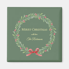 Botanical Christmas Wreath Modern Script Magnet