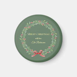 Botanical Christmas Wreath Modern Script Magnet