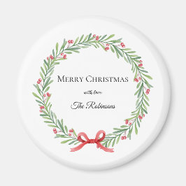 Botanical Christmas Wreath Modern Script Magnet