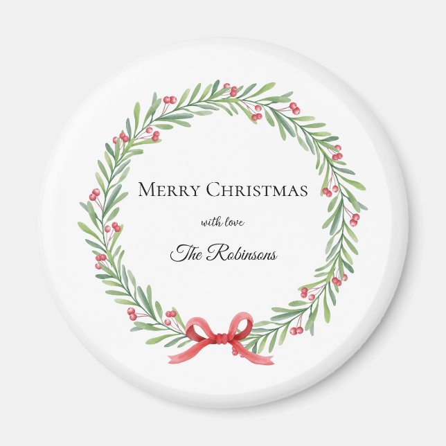 Botanical Christmas Wreath Modern Script Magnet (Vorne)