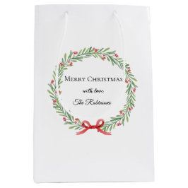 Botanical Christmas Wreath Modern Script Mittlere Geschenktüte