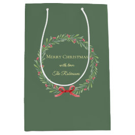 Botanical Christmas Wreath Modern Script Mittlere Geschenktüte