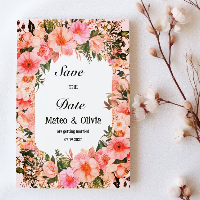 Botanical colorful blossom floral Save the Date  Einladung (Botanical colorful blossom floral Save the Date)