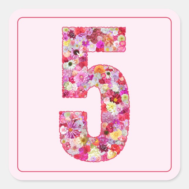 Botanical Colorful Pink Month Number 5 Quadratischer Aufkleber (Vorderseite)